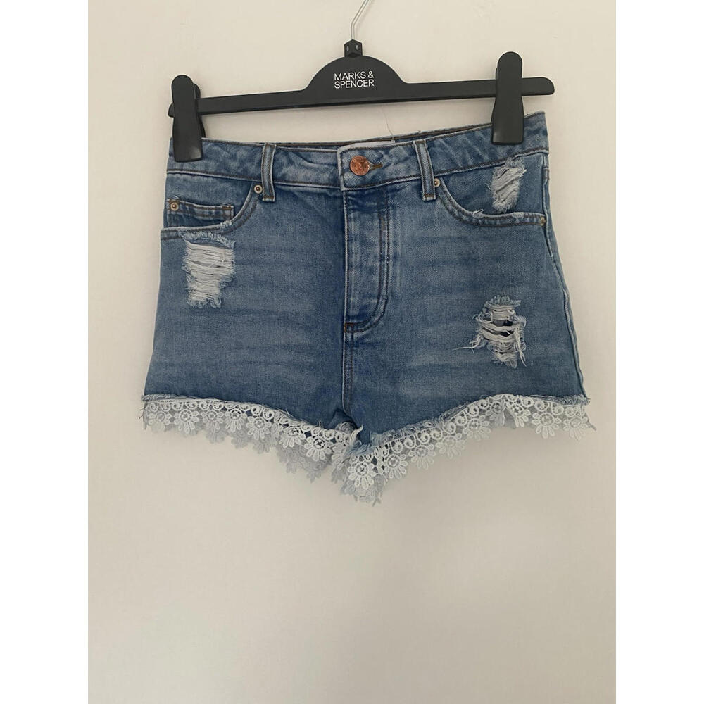 Miss Selfridge Denim Shorts White Lace Size 6